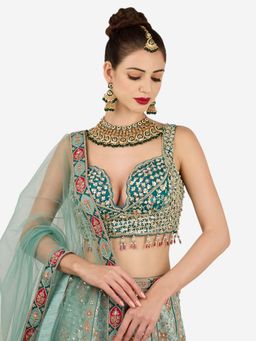 Zaveri Pearls - Green Meenakari Necklace Earring And Maangtikka Set-Zpfk22121