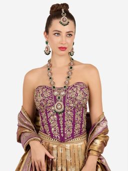 Zaveri Pearls - Green Pink Stones Beads Necklace Earring And Maangtikka Set-Zpfk22132