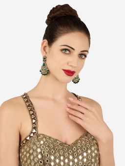 Zaveri Pearls - Green Stones Beads Meenakari Antique Plating Dangler Earring-Zpfk22140