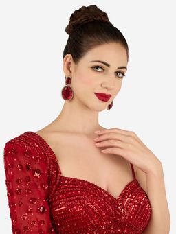 Zaveri Pearls - Red Stones Austrian Diamonds Statement Dangler Earring-Zpfk22141