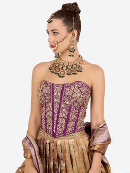 Zaveri Pearls - Green Pink Meenakari Necklace Earring Maangtikka Nose-Ring-Zpfk22146