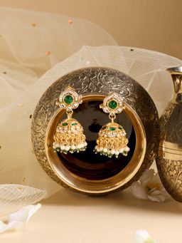 Zaveri Pearls - Green Stones Beads Austrian Diamonds Jhumka Earring-Zpfk22148