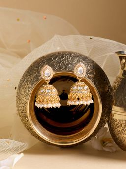 Zaveri Pearls - Gold Tone Dazzling Stones Beads Ethnic Jhumka Earring-Zpfk22149