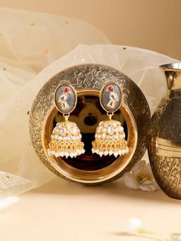 Zaveri Pearls - Grey Pink Stones Beads Parrot Inspired Jhumka Earring-Zpfk22151