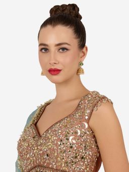 Zaveri Pearls - Green Stones Beads Austrian Diamonds Ethnic Jhumka Earring-Zpfk22153