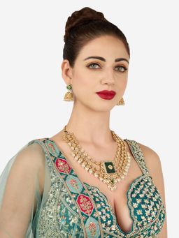 Zaveri Pearls - Green Stones Beads Bridal Layered Necklace And Earring Set-Zpfk22160