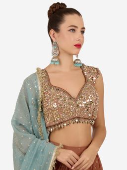 Zaveri Pearls - Turquoise Blue Stones Beads Antique Oxidised Jhumka Earring-Zpfk22172