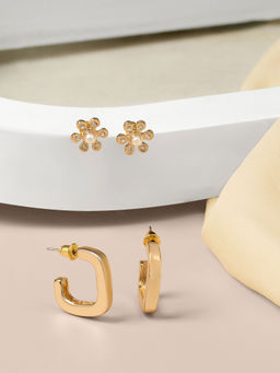 Zaveri Pearls - Pack Of 2 Gold Tone Contemporary Style Studs Earrings-Zpfk22183