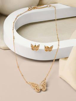 Zaveri Pearls - Gold Tone Austrian Diamonds Butterfly Necklace And Earring Set-Zpfk22189