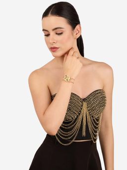 Zaveri Pearls - Gold Tone Rose Design Contemporary Statement Cuff Bracelet-Zpfk22190