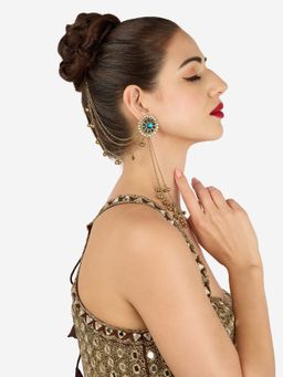 Zaveri Pearls - Peacock Green Kashmiri Ghungroo Ear Chain Dangler Earring-Zpfk22197