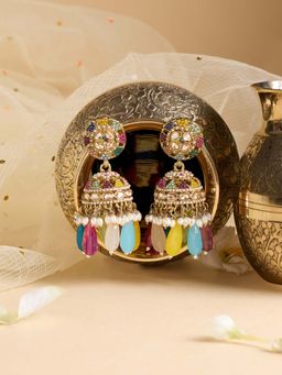 Zaveri Pearls - Multicolor Stones Beads Antique Plating Jhumka Earring-Zpfk22212