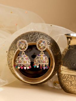 Zaveri Pearls - Multicolor Stones Beads Antique Plating Jhumka Earring-Zpfk22213