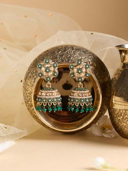 Zaveri Pearls - Green Stones Beads Embellished Antique Plating Jhumka Earring-Zpfk22216