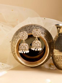 Zaveri Pearls - Antique Gold Tone Stones Beads Embellished Jhumka Earring-Zpfk22217