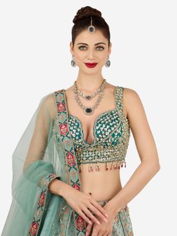 Zaveri Pearls - Women Blue Stones Diamonds Layered Jewellery Set