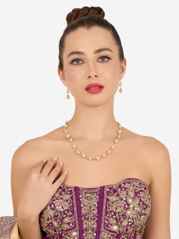 Zaveri Pearls - Women White-Gold Dazzling Beads Style Jewellery Set