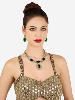 Zaveri Pearls - Women Green Stones Diamonds Gold Plating Jewellery Set
