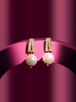 Zaveri Pearls - Women Austrian Diamonds White Pearl Drop Earrings