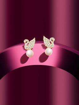 Zaveri Pearls - Women Gold Tone Diamonds Swan Pearl Drop Earrings