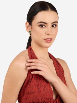 Zaveri Pearls - Women Green Enamelling Pearl Drop Earrings