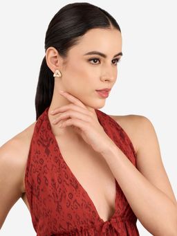 Zaveri Pearls - Women Off White Enamelling Triangular Stud Earrings