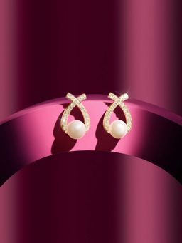 Zaveri Pearls - Women Gold Plated Austrian Diamonds Pearl Stud Earrings