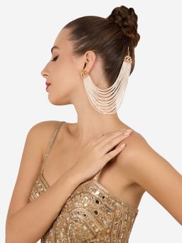Zaveri Pearls - Women Gold Tone Dazzling Stones Multi-Strand Beaded Mittal Ear Chain