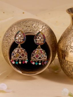 Zaveri Pearls - Women Multi-Color Stones Beads Gold Plating Jhumka Earrings