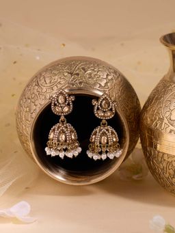 Zaveri Pearls - Women Gold Tone Stones Beads Embellished Jhumka Earrings