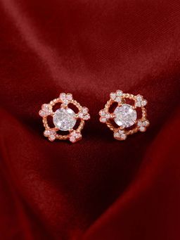 Zaveri Pearls - Women Rose Gold Plated Cubic Zirconia Brass Stud Earrings