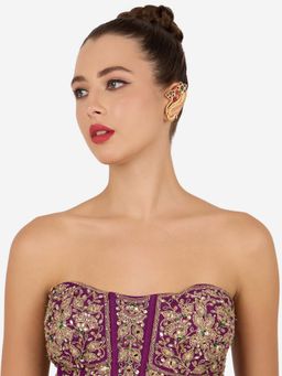 Zaveri Pearls - Women Maroon and Green Stones Embellished Peacock Ear Cuffs