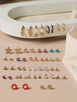 Zaveri Pearls - Women Multi-Color Contemporary Stone-Pearl Minimal Earrings (Pack of 25)