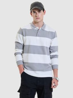 Snitch - Light Grey Stripes Polo Regular Fit Polo T-Shirt