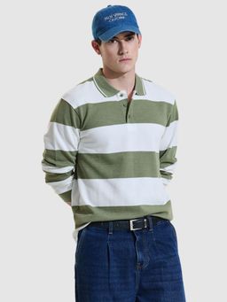 Snitch - Olive Stripes Polo Regular Fit Polo T-Shirt