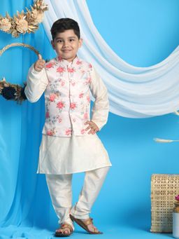 Vastramay - Boys Off White Jacket With Kurta & Pyjama (Set of 3)