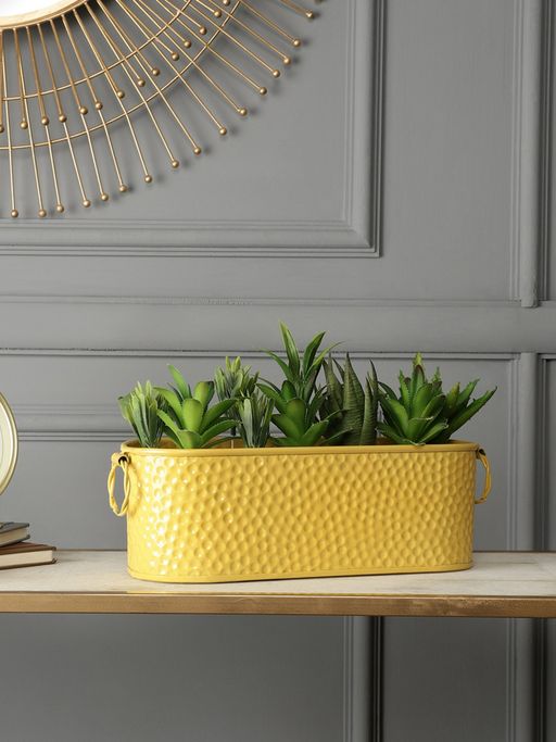 VarEesha Greendoor Yellow Hammered Metal Planter