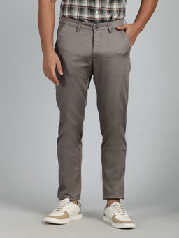 Greenfibre - Men Dark Grey Cotton Slim Fit Textured Casual Trouser
