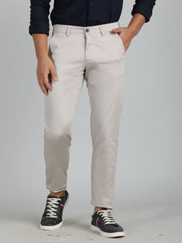 Greenfibre - Men Light Grey Cotton Slim Fit Textured Casual Trouser