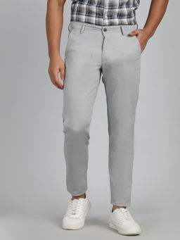 Greenfibre - Men Light Grey Cotton Slim Fit Casual Trouser
