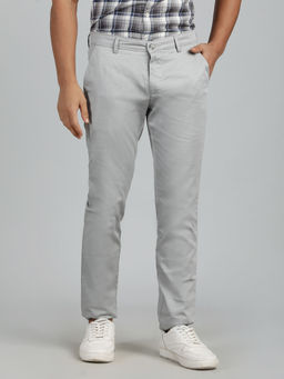 Greenfibre - Men Light Grey Slim Fit Cotton Textured Casual Trouser