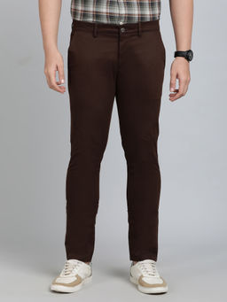 Greenfibre - Men Brown Cotton Solid Casual Trouser