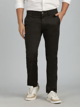 Greenfibre - Men Dark Olive Cotton Solid Casual Trouser
