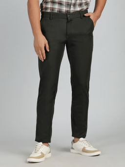 JadeBlue - Men Olive Slim Fit Solid Blended Casual Trouser