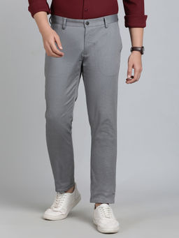 JadeBlue - Men Light Grey Cotton Textured Casual Trouser
