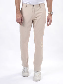 JadeBlue - Men Beige Slim Fit Cotton Textured Casual Trouser