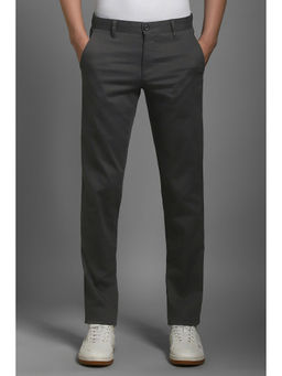 Louis Philippe - Men Dark Grey Slim Fit Textured Flat Front Casual Trouser