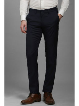 Louis Philippe - Men Navy Blue Slim Fit Solid Flat Front Trouser