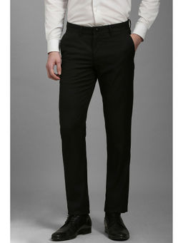 Louis Philippe - Men Black Slim Fit Solid Flat Front Trouser