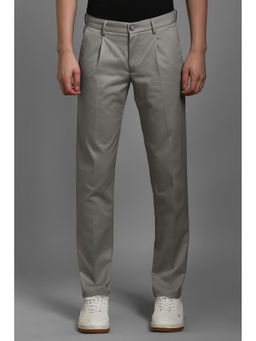 Louis Philippe - Men Light Grey Slim Fit Solid Pleated Casual Trouser